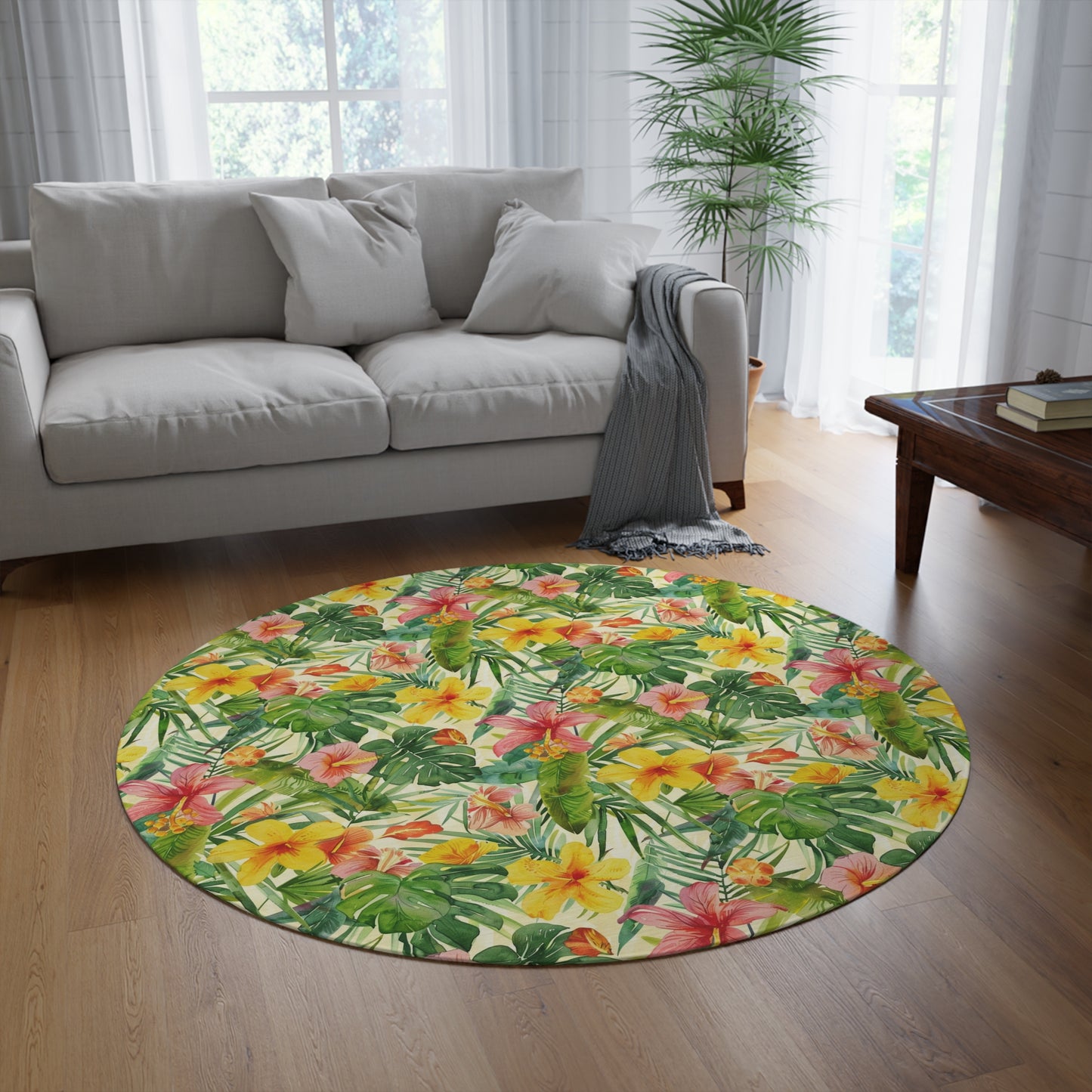 Tropical Floral Round Rug