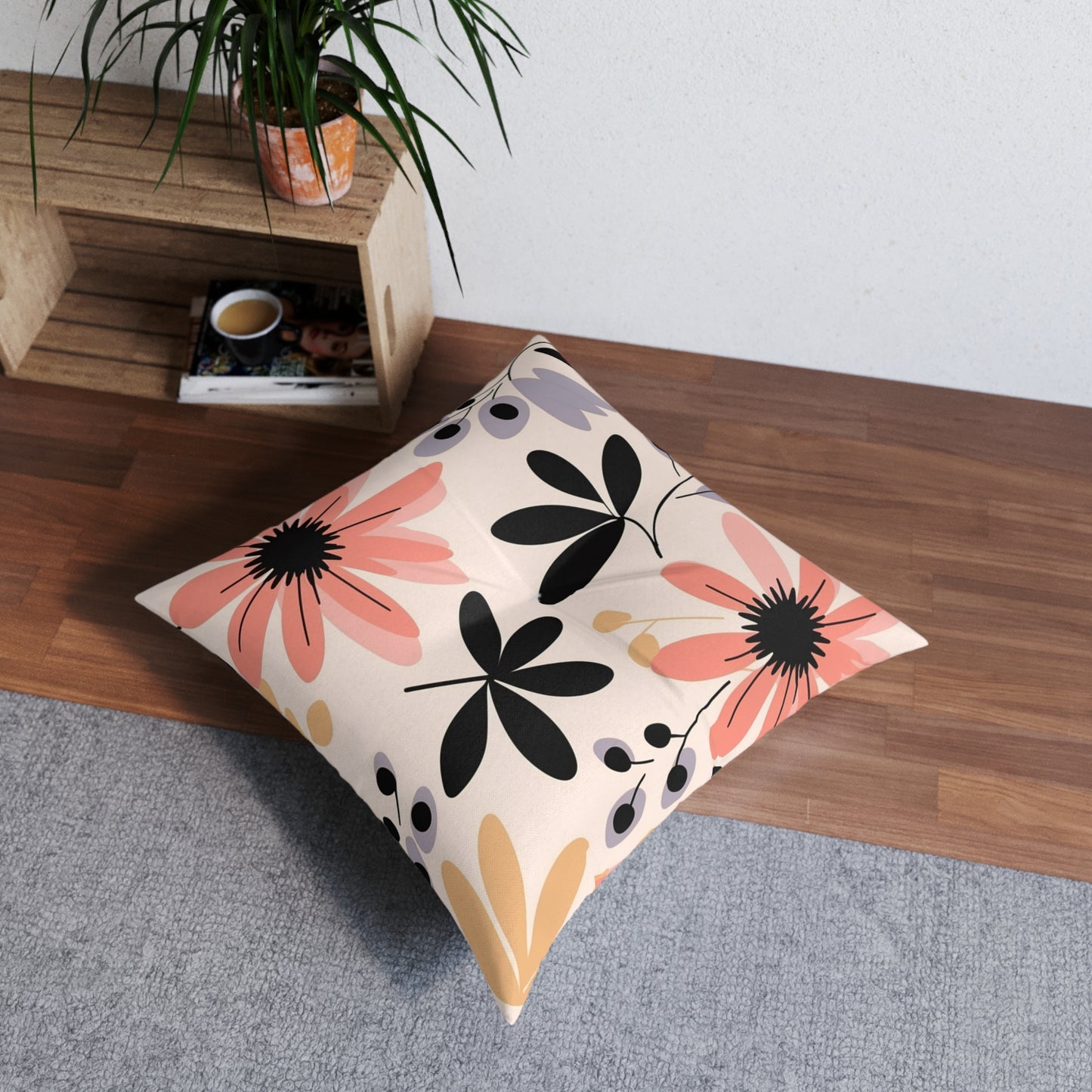 Boho Floral Tufted Floor Pillow