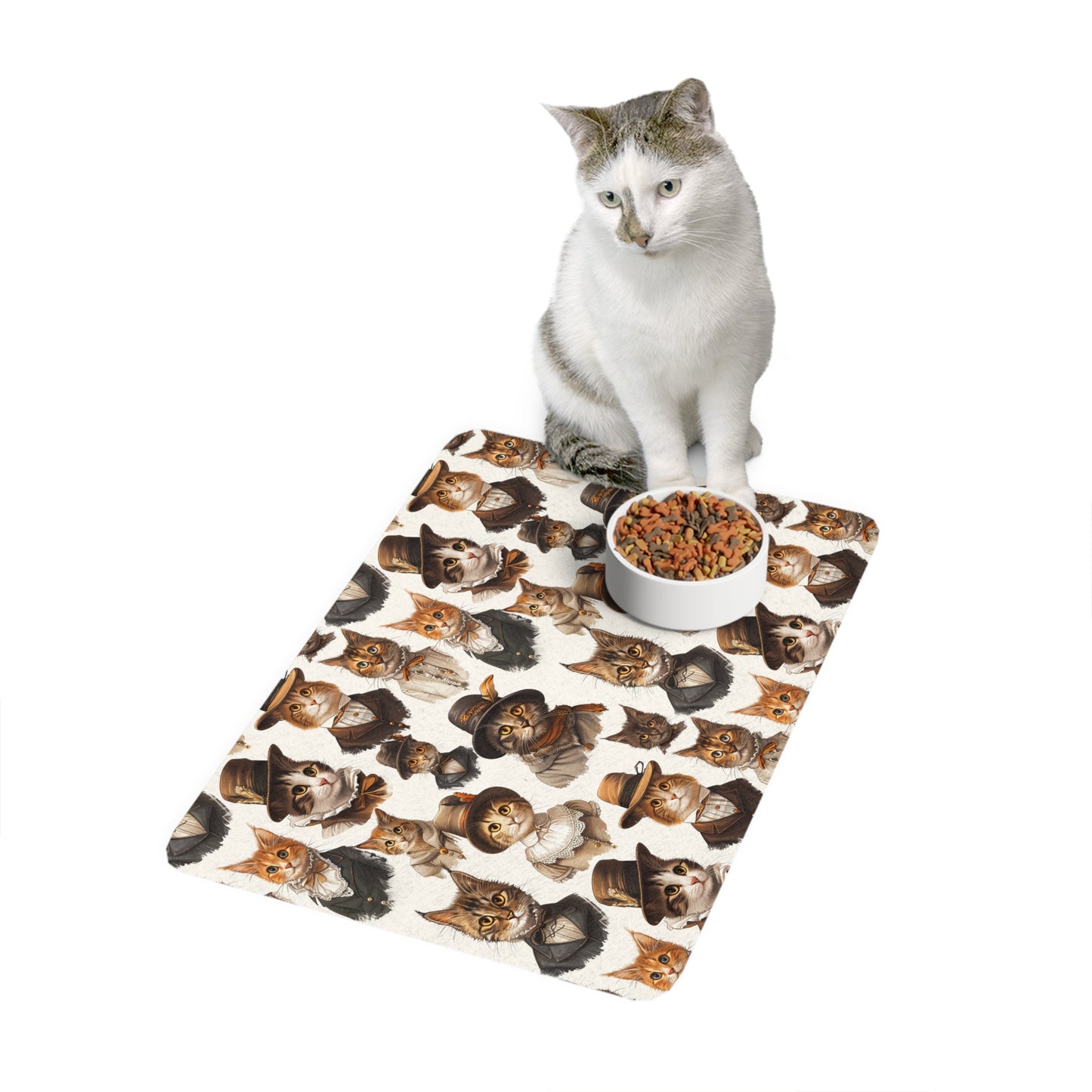 Whimsical Cat Portraits Pet Food Mat