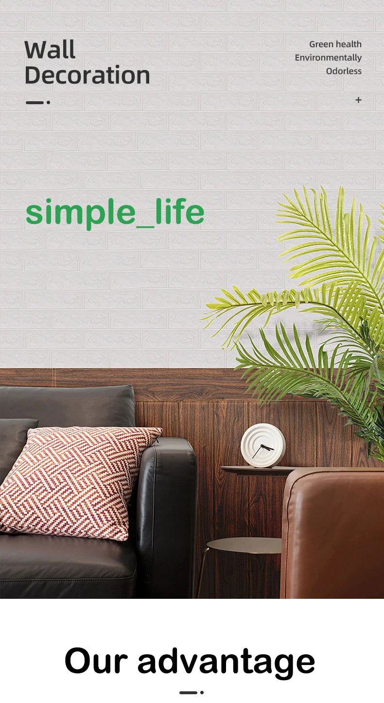 70cm*1m 3D Brick Pattern Wall Panels Wallpaper DIY Waterproof for Living Room Bedroom Kitchen Background Wall Decoration