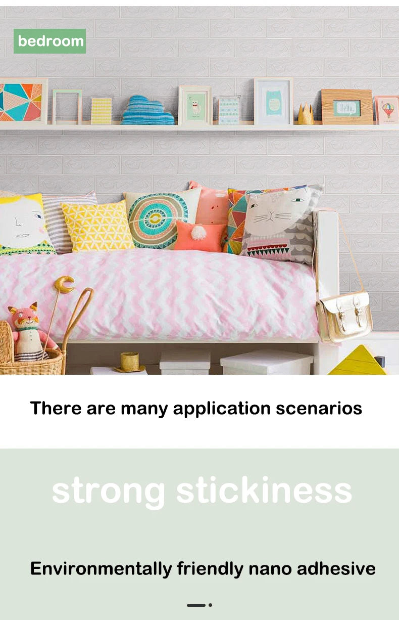 70cm*1m 3D Brick Pattern Wall Panels Wallpaper DIY Waterproof for Living Room Bedroom Kitchen Background Wall Decoration