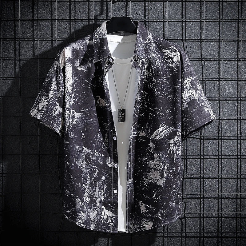 Men and Women's Short-Sleeved Printed Shirt, Casual Beach Clothes, Personality Thin Couple Tops, New