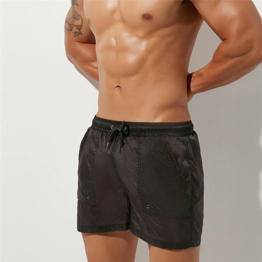 SEOBEAN Summer Mens Shorts Sexy Semi-transparent Quick Dry Shorts Mesh Lined Gyms Joggers