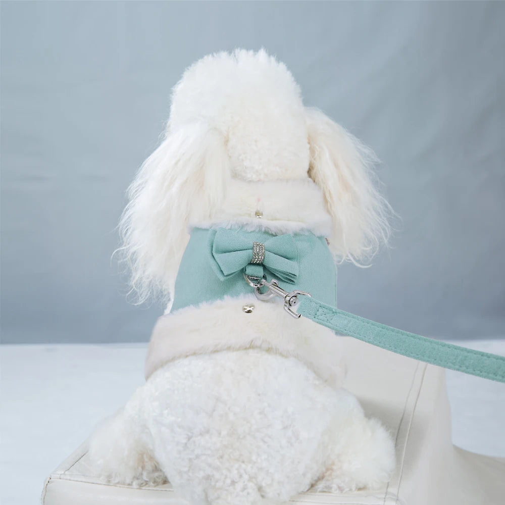 Bowknot Small Dog Cat Harness Leash Set Warm Soft Fur Harness Vest Breathable Puppy Pet Harness Lead For Small Dog Yorkshire Pug