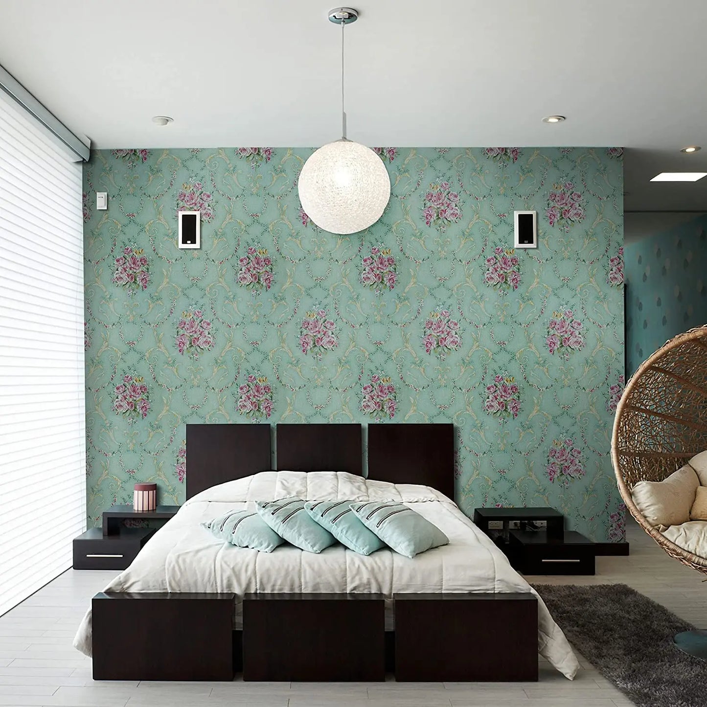 Green Floral Peel and Stick Wallpaper Retro Blooming Flower Vintage Contact Paper Backsplash Removable Self Adhesive Wallpaper