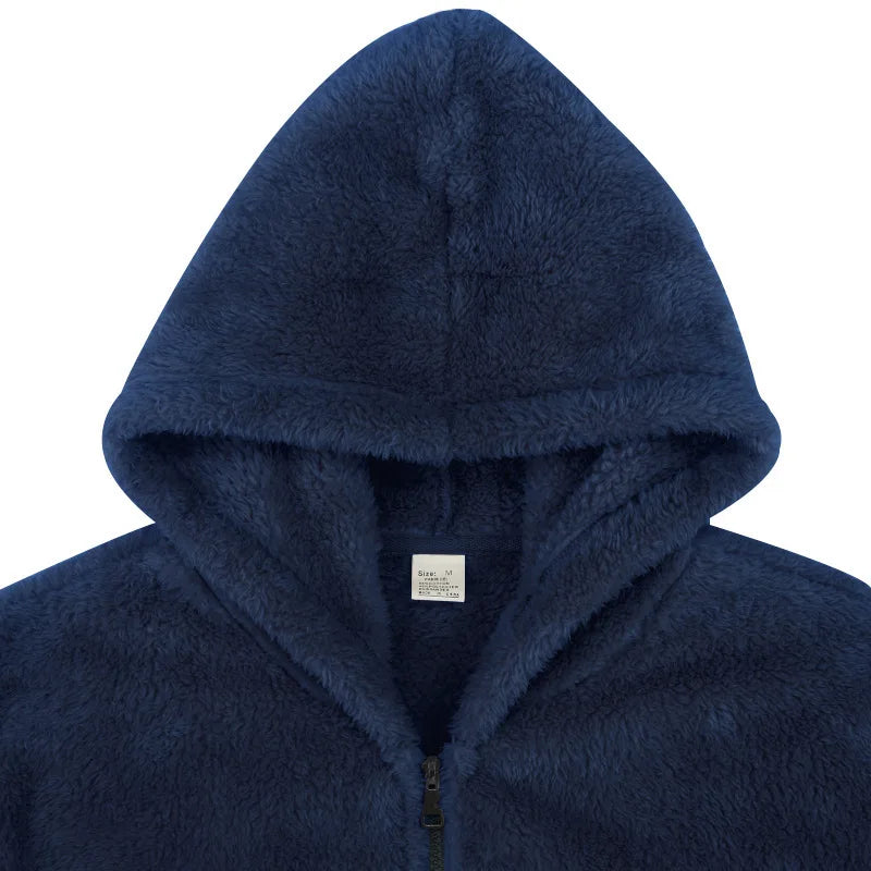 Men Fleece Hoodie Coats Autumn Winter Male Warm Hoody Zip Up Loose Sweatshirt Coats Outwear