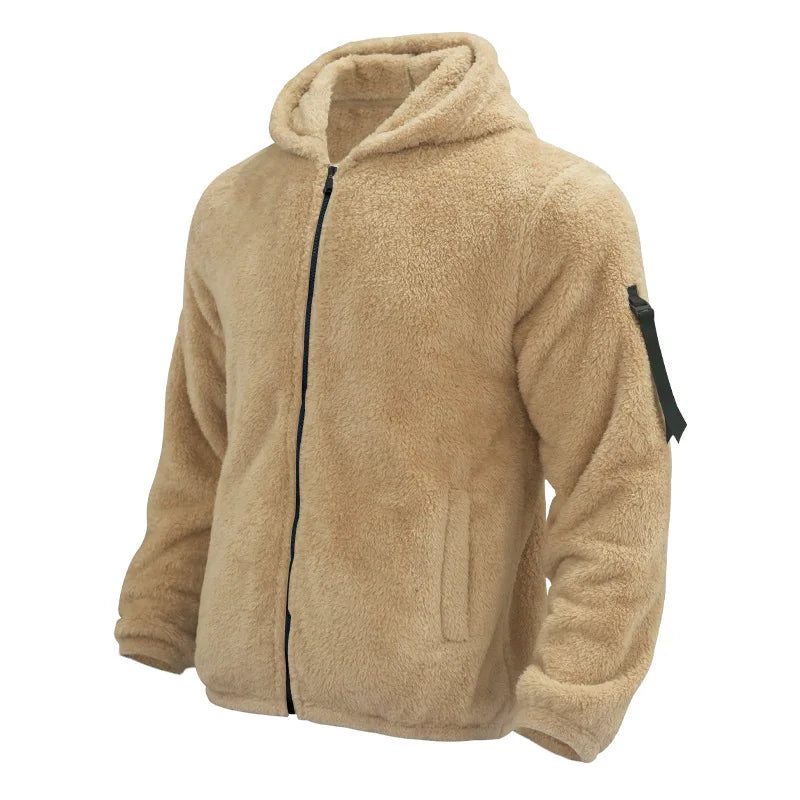 Men Fleece Hoodie Coats Autumn Winter Male Warm Hoody Zip Up Loose Sweatshirt Coats Outwear
