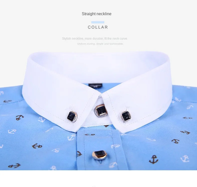 New Men's Printed Long Sleeve Shirt Youth Plaid Versatile Shirt Casual Fashion Floral Inch Shirt Iron-free Process