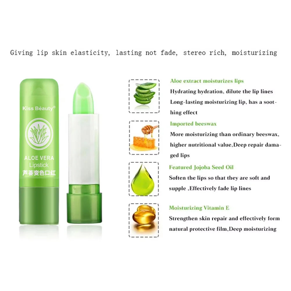 New Natural ALOE VERA Temperature Change Color Jelly Lipstick Long Lasting Moistourizing Lip Makeup Lip Balm Lip Gloss