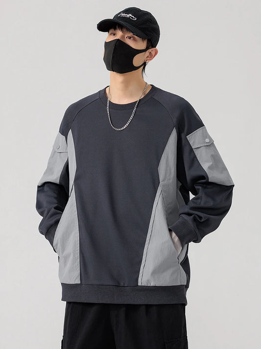 Men's Long Sleeve Sweatshirts Big Size 8XL 7XL 6XL Korean Fashion Patchwork