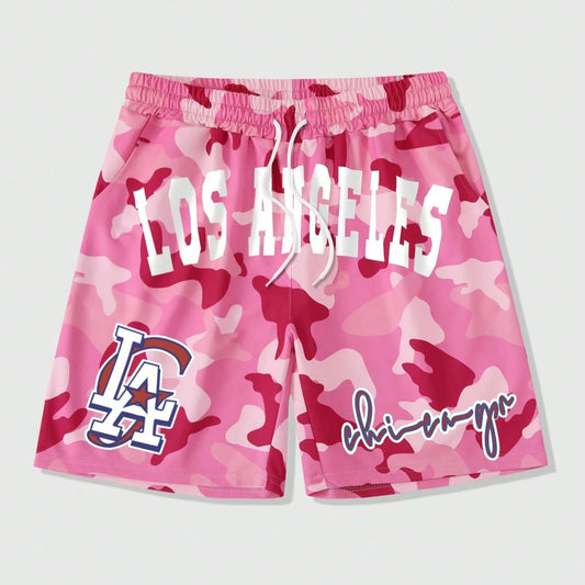 New Summer Men's Los Angeles LA Shorts Breathable Absorb Sweat Quick-drying Gyms Loose Beach