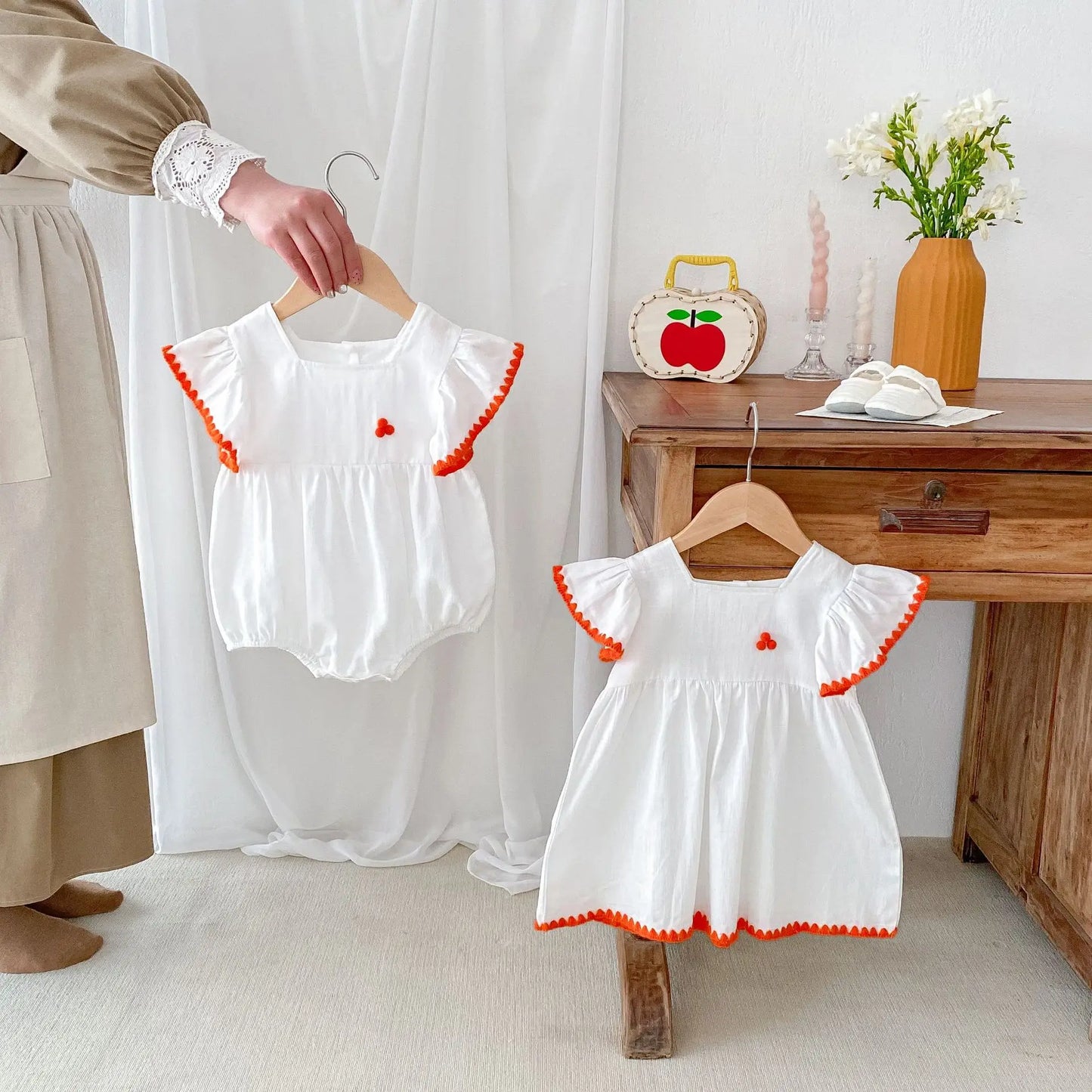 Summer Newborn Infant Baby Girls Romper Muslin Dresses Sister dress Rompers Kids Onepiece Fashion Baby Clothing