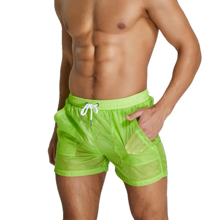 SEOBEAN Summer Mens Shorts Sexy Semi-transparent Quick Dry Shorts Mesh Lined Gyms Joggers