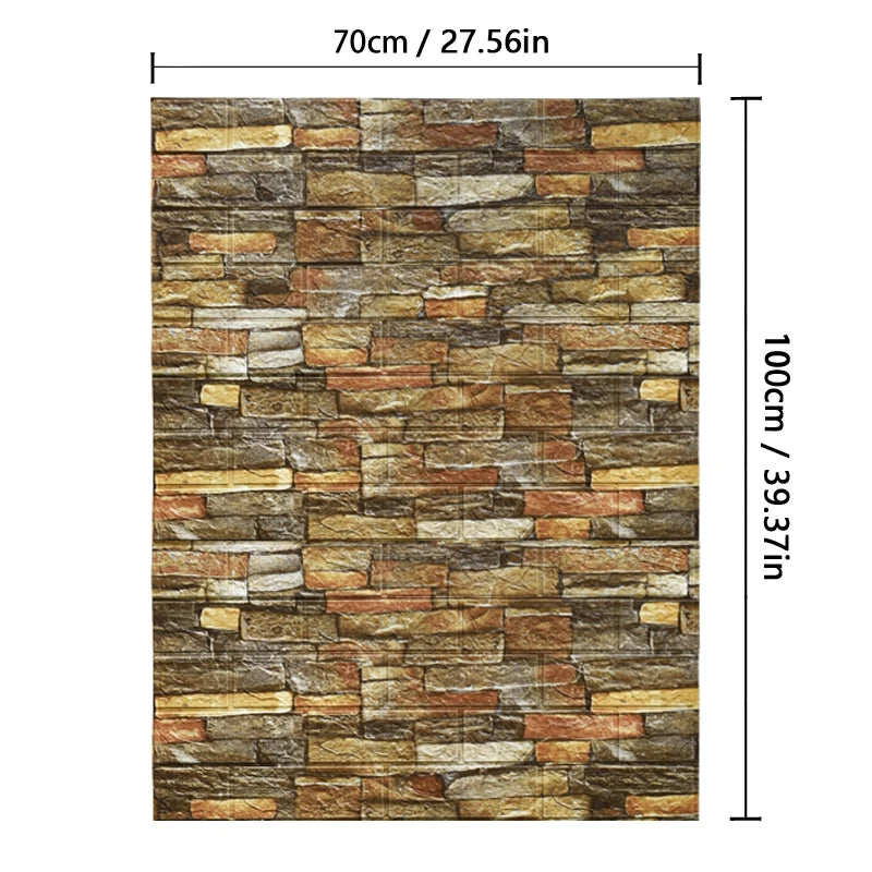 70cm*1m 3D Brick Pattern Wall Panels Wallpaper DIY Waterproof for Living Room Bedroom Kitchen Background Wall Decoration