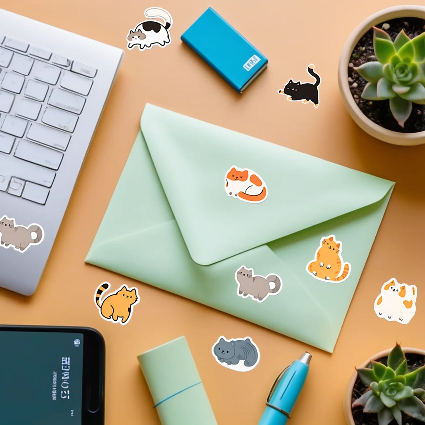 500Pcs/Roll Cute Pet Mimi Cats Stickers 2.5cm/1.0'' 16 Designs Decals Diy Adorn Gifts Suitable for Various Packaging Home Decor