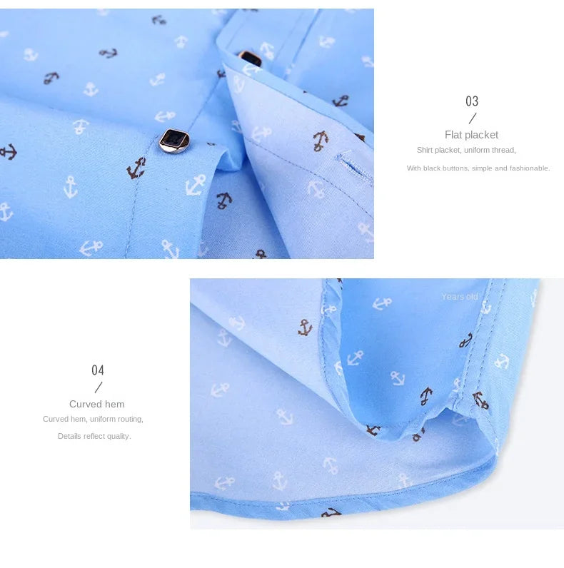 New Men's Printed Long Sleeve Shirt Youth Plaid Versatile Shirt Casual Fashion Floral Inch Shirt Iron-free Process
