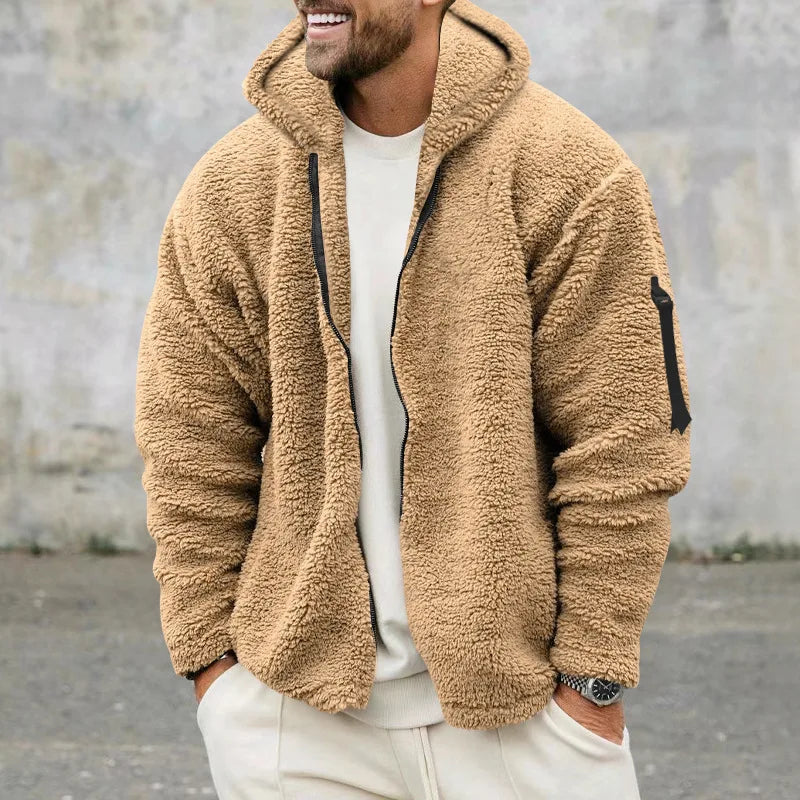 Men Fleece Hoodie Coats Autumn Winter Male Warm Hoody Zip Up Loose Sweatshirt Coats Outwear
