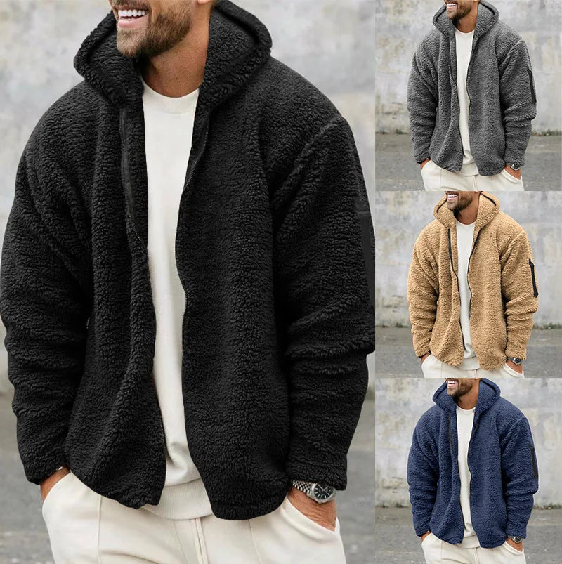 Men Fleece Hoodie Coats Autumn Winter Male Warm Hoody Zip Up Loose Sweatshirt Coats Outwear
