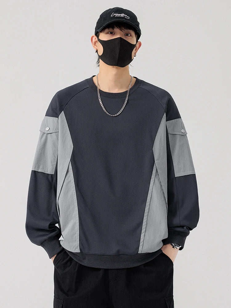 Men's Long Sleeve Sweatshirts Big Size 8XL 7XL 6XL Korean Fashion Patchwork