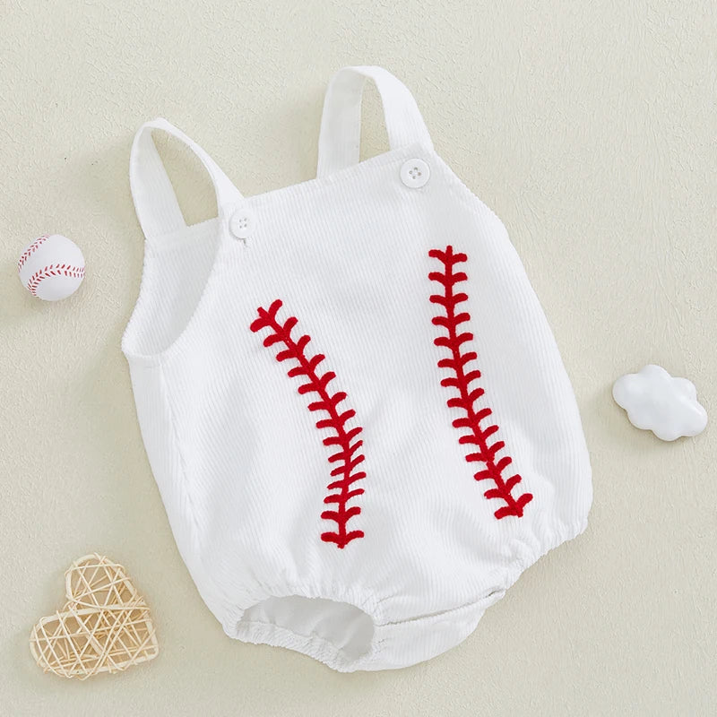 Citgeett Summer Infant Baby Girls Boy Bodysuit Overalls Baseball Embroidery Sleeveless Jumpsuit Suspender Pants Clothes