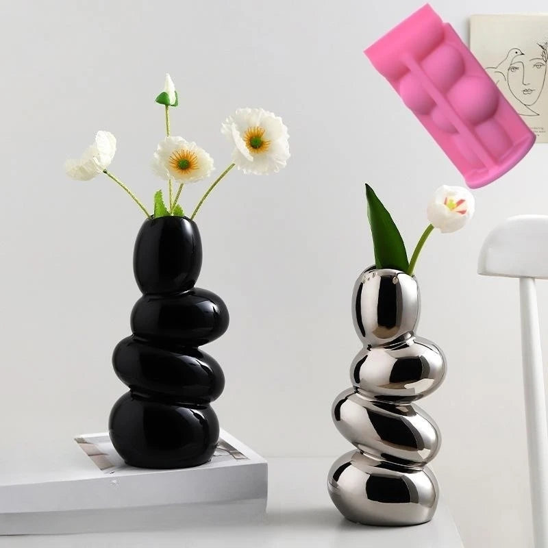 DIY Pebble Vase Resin Silicone Mold Stacking Geometry Pebble Vase Concrete Cement Gypsum Silicone Mold Home Decor