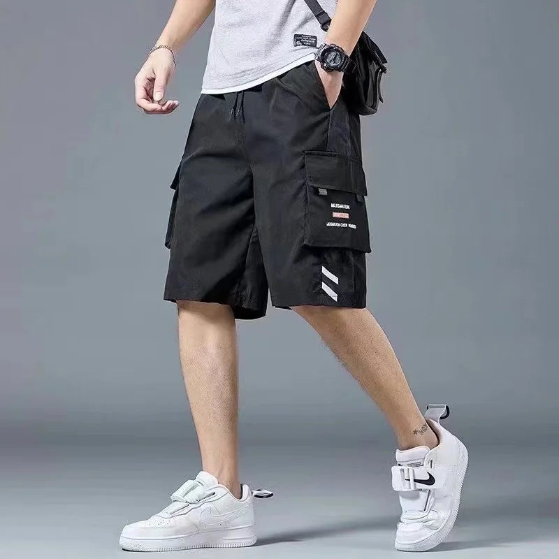 Workwear shorts, men's multiple pockets, medium shorts, summer thin loose cropped pants
