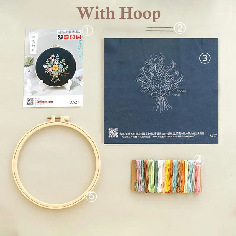 DIY Embroidery Kits Beginner Handmade Needlework Crafts Set Embroidery Hoop Fancywork Sewing Needle Cross Stitch Decor Painting
