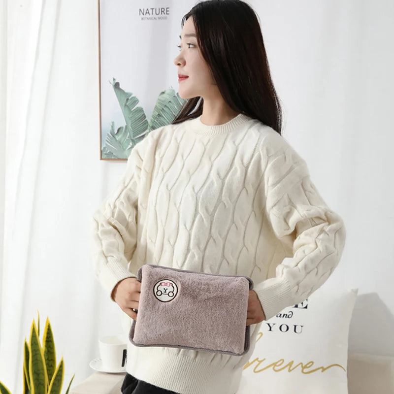 Hand Warmer Heat Pack Cute Rechargeable Electric Hot Water Bag Safety Rabbit Fur Reusable Hot Water Bottle Handwarmer