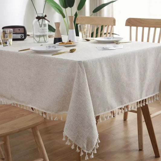 Cotton Linen Tassels Tablecloth for Wedding Home Party Dining Banquet Decoration Flax Fabric Table Cloth Luxurious Table Cover