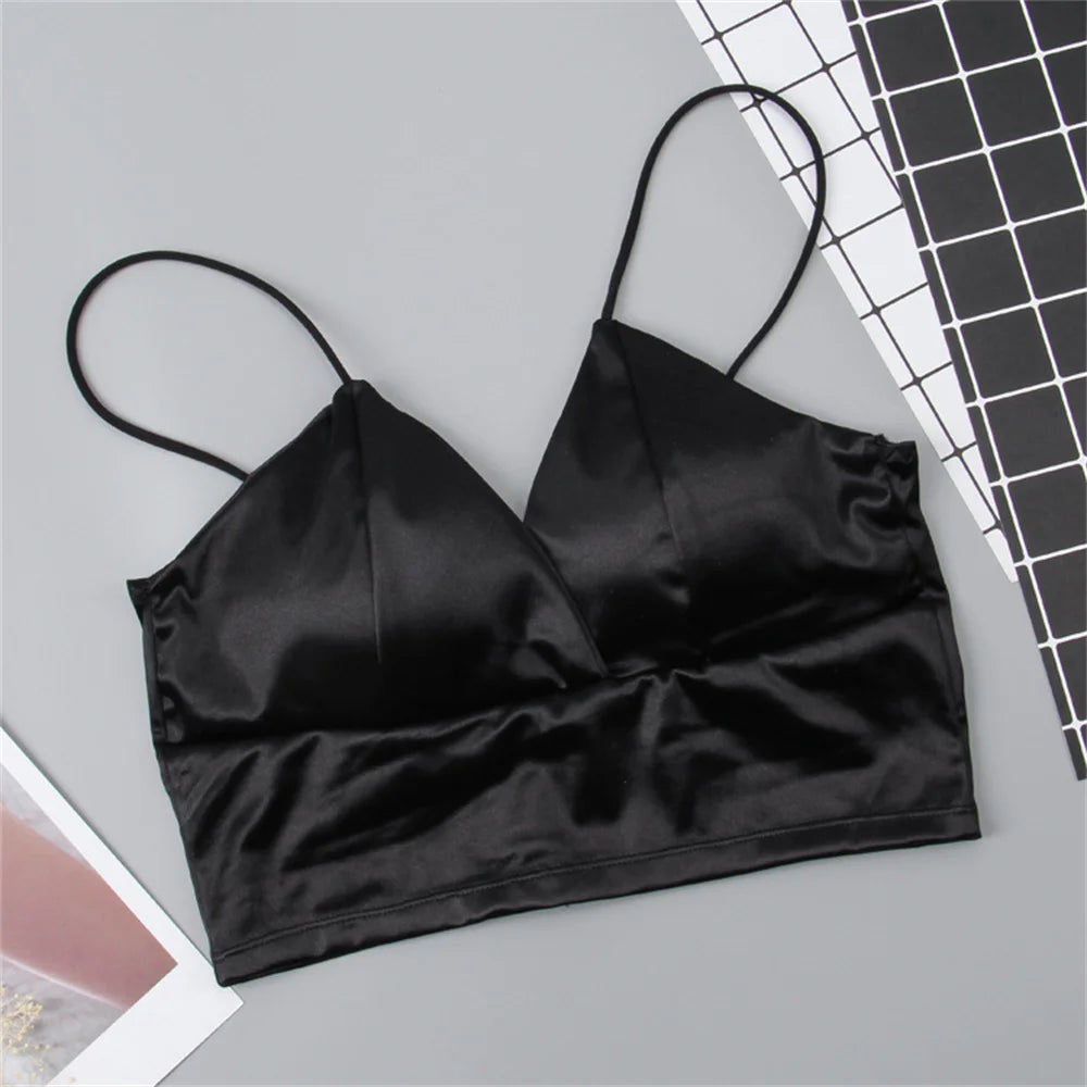 Sexy Bra Satin Women's Short Wireless Crochet Underwear Anti Glare And Beautiful Back Straps