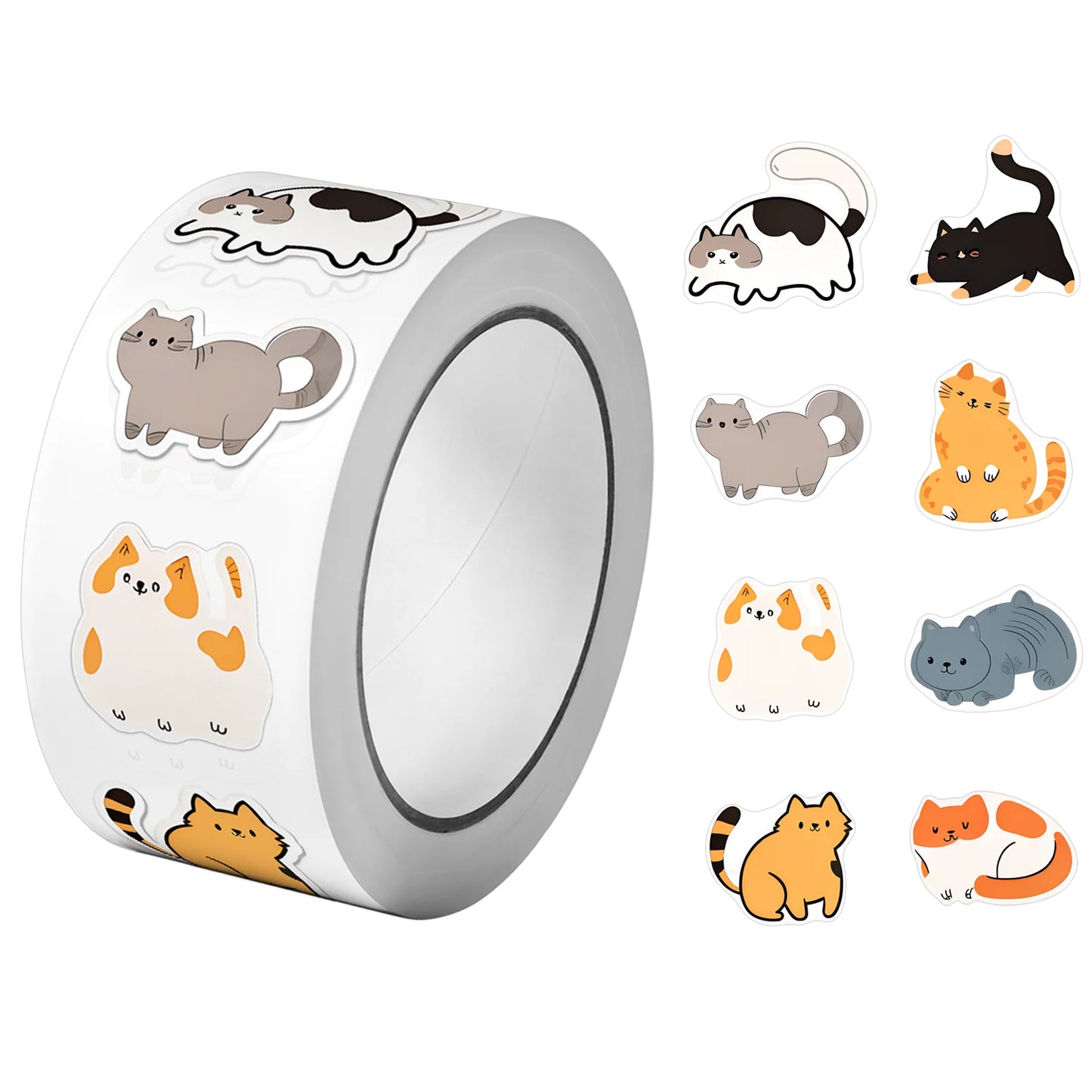 500Pcs/Roll Cute Pet Mimi Cats Stickers 2.5cm/1.0'' 16 Designs Decals Diy Adorn Gifts Suitable for Various Packaging Home Decor