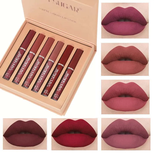 6 - Pack Matte Lip Gloss Set With Long - Lasting Color Rendering, Easy To Apply, Waterproof Lip Makeup Set