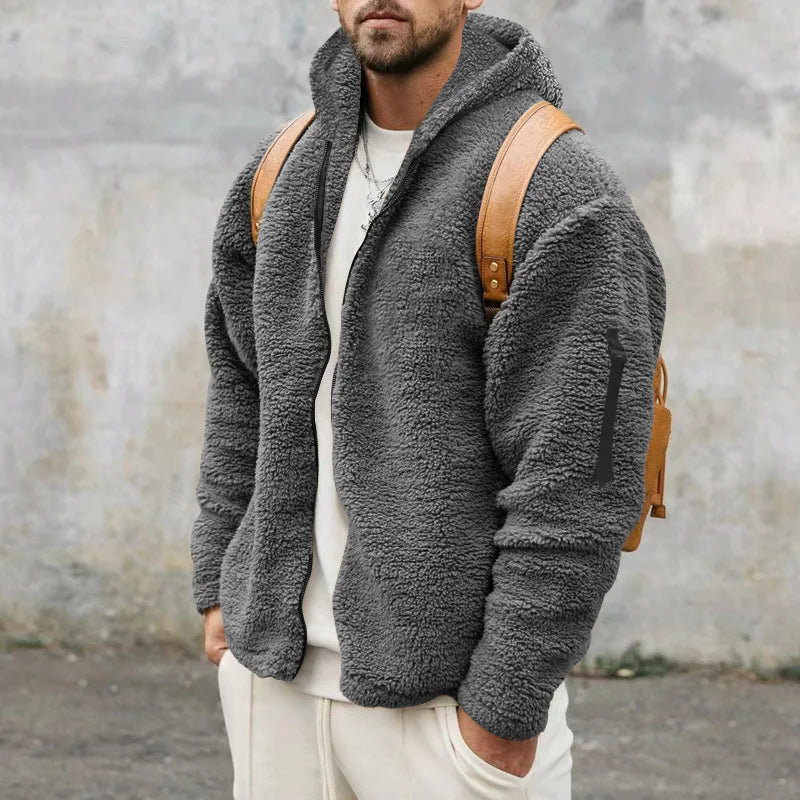 Men Fleece Hoodie Coats Autumn Winter Male Warm Hoody Zip Up Loose Sweatshirt Coats Outwear