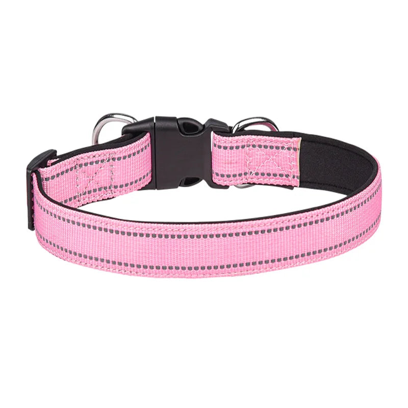 Reflective Dog Collar,Soft Neoprene Padded Breathable Nylon Pet Collar Adjustable for Medium Large Dogs, Neck 25-60 Centimeter