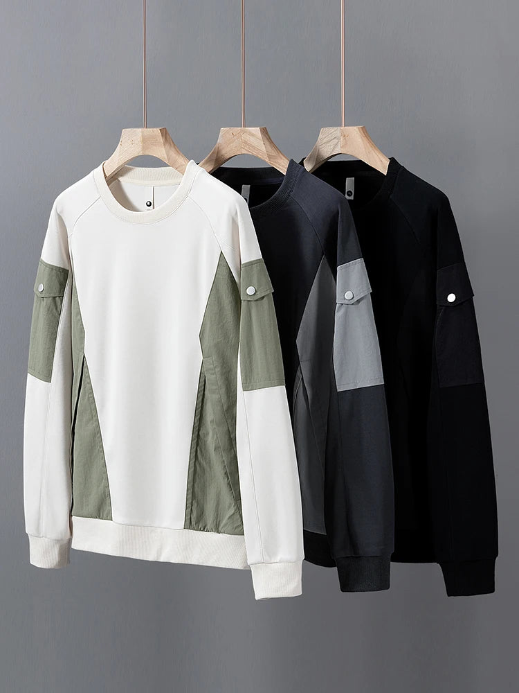 Men's Long Sleeve Sweatshirts Big Size 8XL 7XL 6XL Korean Fashion Patchwork