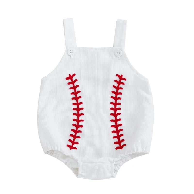 Citgeett Summer Infant Baby Girls Boy Bodysuit Overalls Baseball Embroidery Sleeveless Jumpsuit Suspender Pants Clothes