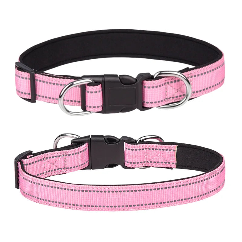 Reflective Dog Collar,Soft Neoprene Padded Breathable Nylon Pet Collar Adjustable for Medium Large Dogs, Neck 25-60 Centimeter
