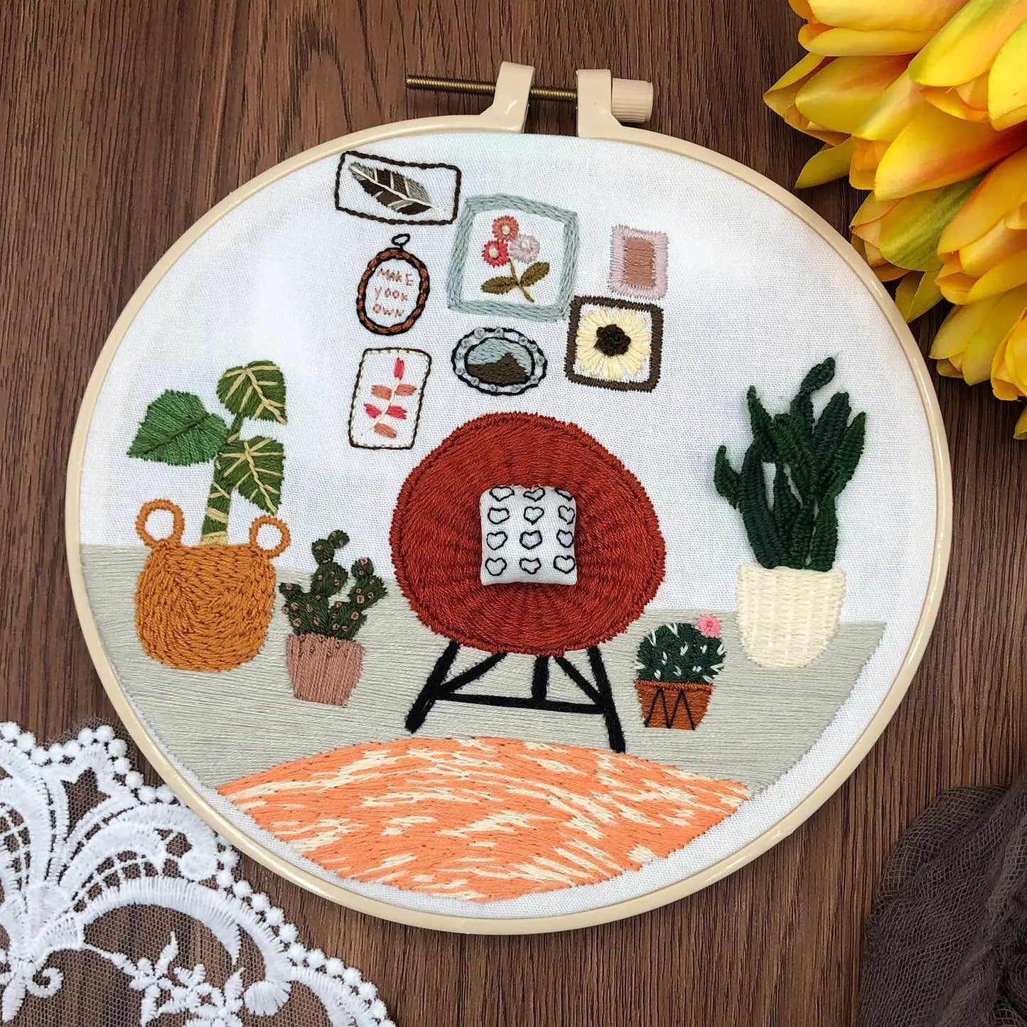 DIY Embroidery Kits Beginner Handmade Needlework Crafts Set Embroidery Hoop Fancywork Sewing Needle Cross Stitch Decor Painting