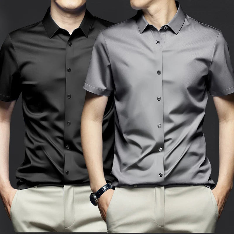 Colorful shirt, short sleeved, summer ice silk, ice feeling, wrinkle resistant inch shirt, resistant shirt