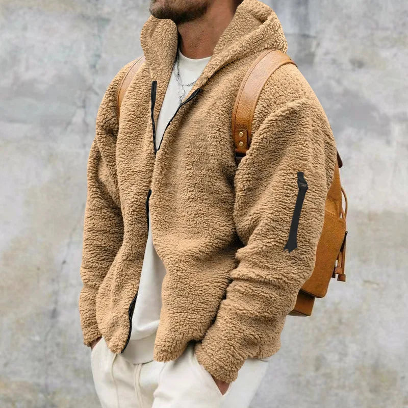 Men Fleece Hoodie Coats Autumn Winter Male Warm Hoody Zip Up Loose Sweatshirt Coats Outwear