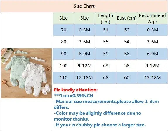Newborn Baby Girl Spring and Autumn Bodysuit Floral Print Long Sleeve Romper with Headband Onesie Clothes for Infant 0-18 Months