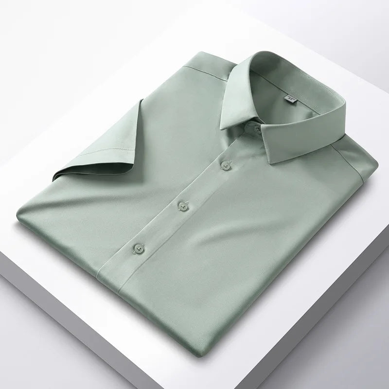 Colorful shirt, short sleeved, summer ice silk, ice feeling, wrinkle resistant inch shirt, resistant shirt