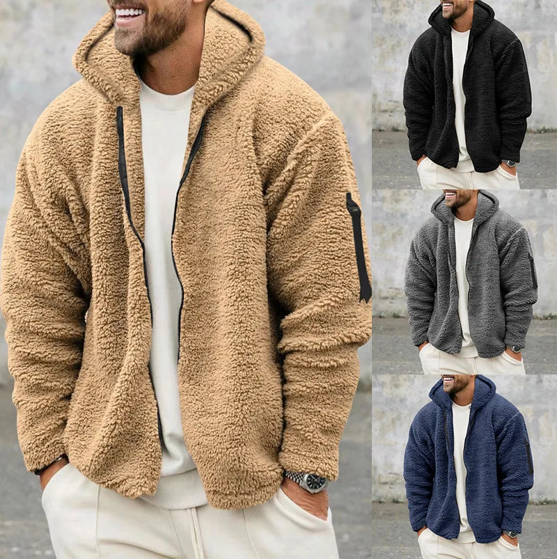 Men Fleece Hoodie Coats Autumn Winter Male Warm Hoody Zip Up Loose Sweatshirt Coats Outwear