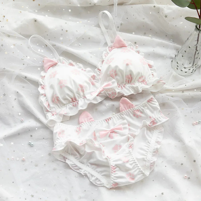 Underwear Set Women Kawaii Japanese Bra & Panties Set Wirefree Soft Underwear Sleep Intimates