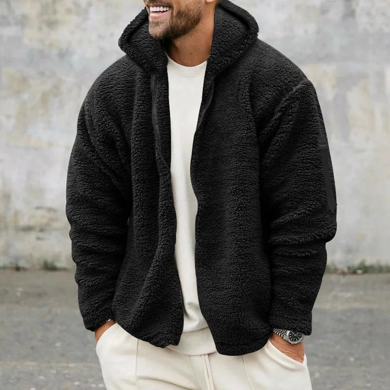 Men Fleece Hoodie Coats Autumn Winter Male Warm Hoody Zip Up Loose Sweatshirt Coats Outwear
