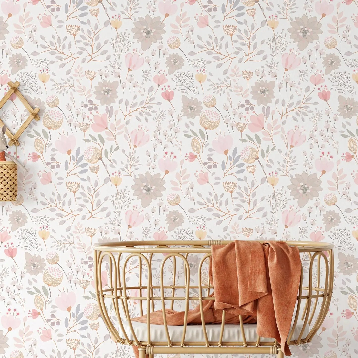 Boho Garden Flowers Peel and Stick Wallpaper - Pastel Blush Floral Wall Decal Print - Botanical Self Adhesive Wall Mural 50*300