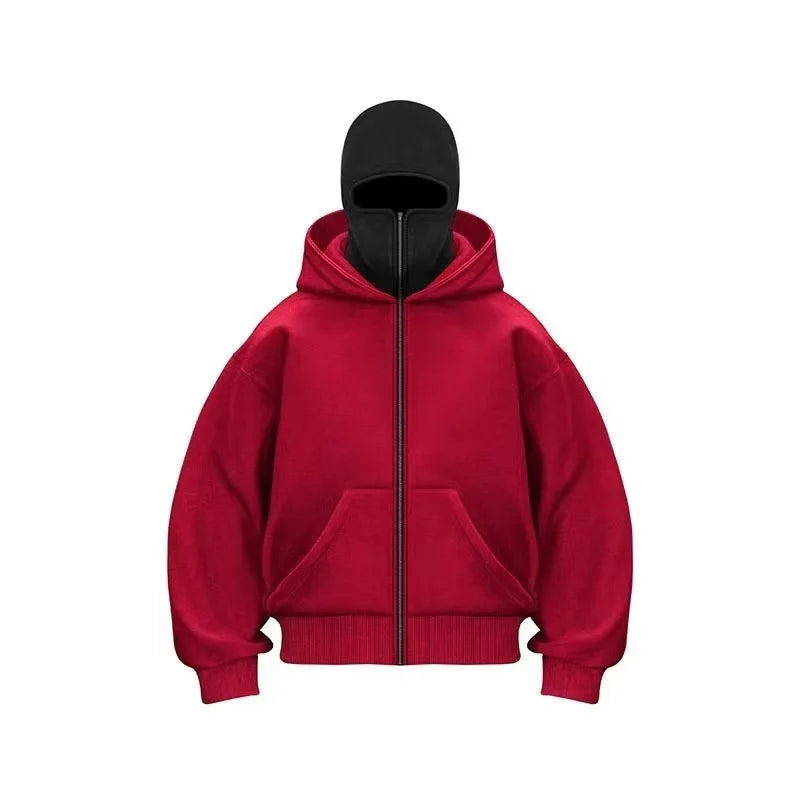 Men's and women's Balaclava Y2K Gothic Harajuku winter new item double hooded sweatshirt