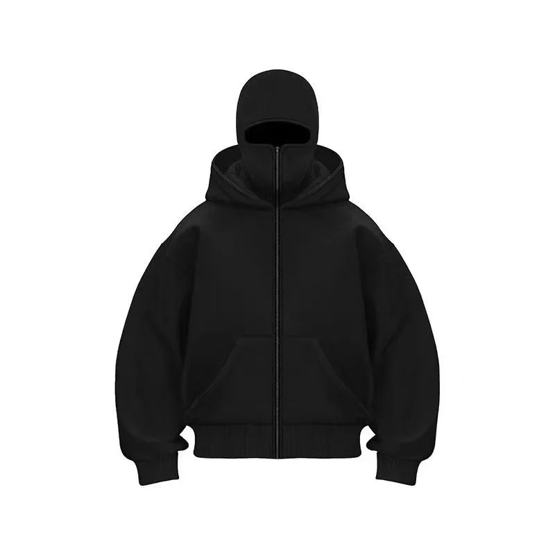 Men's and women's Balaclava Y2K Gothic Harajuku winter new item double hooded sweatshirt