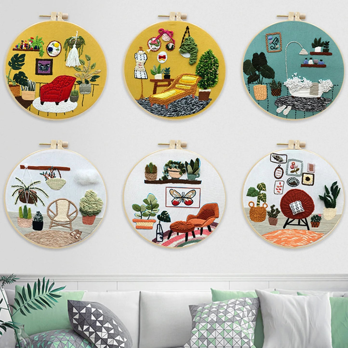 DIY Embroidery Kits Beginner Handmade Needlework Crafts Set Embroidery Hoop Fancywork Sewing Needle Cross Stitch Decor Painting