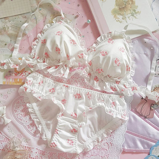 Underwear Set Women Kawaii Japanese Bra & Panties Set Wirefree Soft Underwear Sleep Intimates